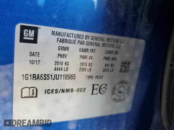 ✅ 2018 Chevrolet Volt LT • VIN: 1G1RA6S51JU118965 • Lot: 59670314. Wystawiony na Copart z przebiegiem 80 252 mil. Bezpłatny archiwum sprzedaży aukcyjnych z USA i szczegółowy raport historii pojazdu na DreamBid. Zdjęcie 13.
