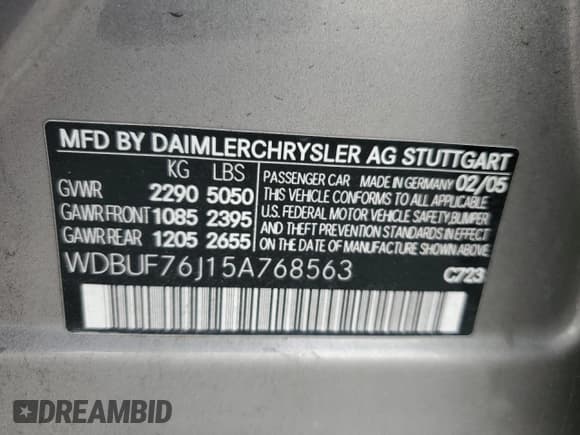 ✅ 2005 Mercedes-Benz E 55 AMG • VIN: WDBUF76J15A768563 • Lot: 46345505. Listed on Copart with 108,947 mi. Free auction sales archive from the USA and detailed vehicle history report at DreamBid. Image 13.