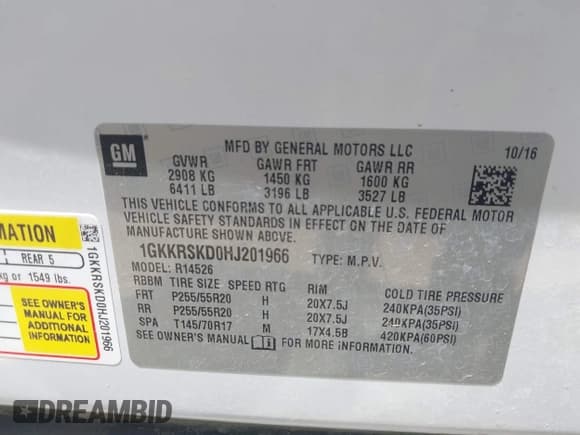 ✅ 2017 GMC Acadia Limited • VIN: 1GKKRSKD0HJ201966 • Lot: 41993014. Listed on IAAI with 74,511 mi. Free auction sales archive from the USA and detailed vehicle history report at DreamBid. Image 9.