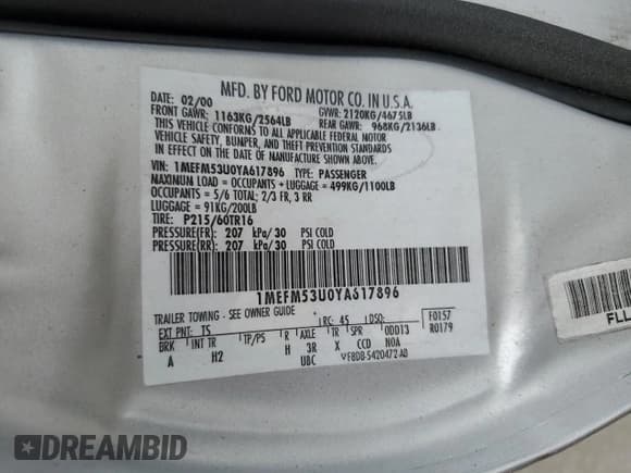 ✅ 2000 Mercury Sable LS • VIN: 1MEFM53U0YA617896 • Lot: 55625994. Wystawiony na Copart z przebiegiem 79 305 mil. Bezpłatny archiwum sprzedaży aukcyjnych z USA i szczegółowy raport historii pojazdu na DreamBid. Zdjęcie 12.