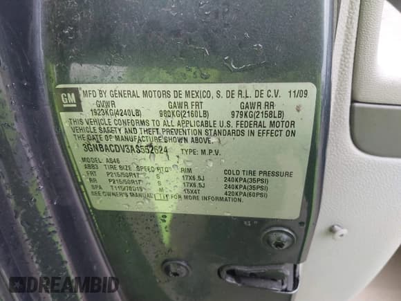 ✅ 2010 Chevrolet HHR 2LT • VIN: 3GNBACDV3AS552624 • Lot: 40864898. Listed on IAAI with Not provided. Free auction sales archive from the USA and detailed vehicle history report at DreamBid. Image 9.