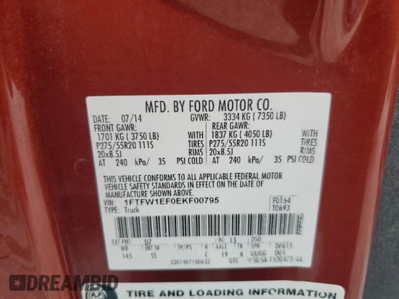 ✅ 2014 Ford F-150 XL • VIN: 1FTFW1EF0EKF00795 • Lot: 84264015. Wystawiony na Copart z przebiegiem Nie podano. Bezpłatny archiwum sprzedaży aukcyjnych z USA i szczegółowy raport historii pojazdu na DreamBid. Zdjęcie 12.