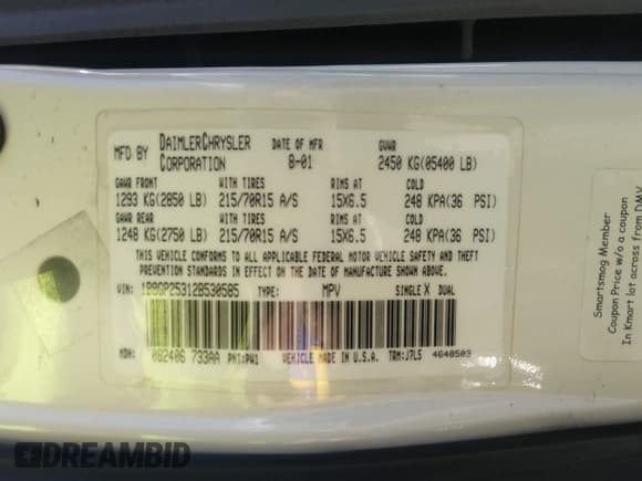 ✅ 2002 Dodge Caravan SE • VIN: 1B8GP25312B530585 • Лот: 43520738. Опубликован ранее на IAAI с пробегом 80 169 миль. Бесплатный доступ к архиву аукционных продаж из США и подробный отчёт об истории автомобиля на DreamBid. Изображение 10.