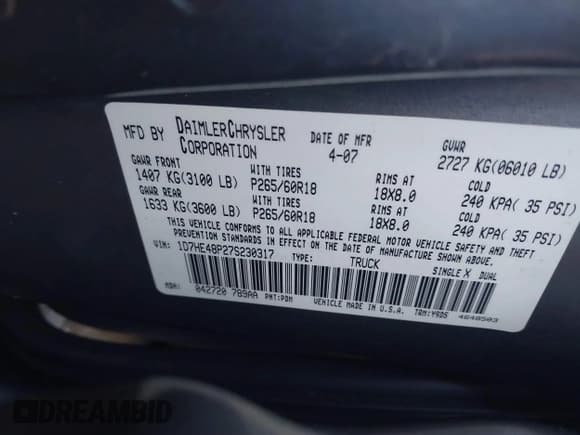 ✅ 2007 Dodge Dakota SLT • VIN: 1D7HE48P27S230317 • Лот: 40474858. Опубликован ранее на IAAI с пробегом 198 417 миль. Бесплатный доступ к архиву аукционных продаж из США и подробный отчёт об истории автомобиля на DreamBid. Изображение 9.