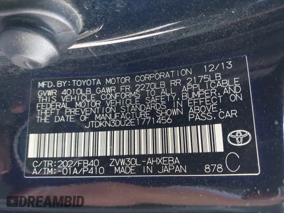 ✅ 2014 Toyota Prius Two • VIN: JTDKN3DU2E1771456 • Лот: 43302348. Опубликован ранее на IAAI с пробегом 211 106 миль. Бесплатный доступ к архиву аукционных продаж из США и подробный отчёт об истории автомобиля на DreamBid. Изображение 9.