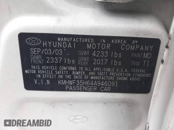 2004 Hyundai Sonata GLS с VIN KMHWF35H64A946091, выставлен на аукционе IAAI как лот 41871059 с пробегом 150 658 миль миль и . История ставок и продаж доступна на DreamBid. Изображение 9.