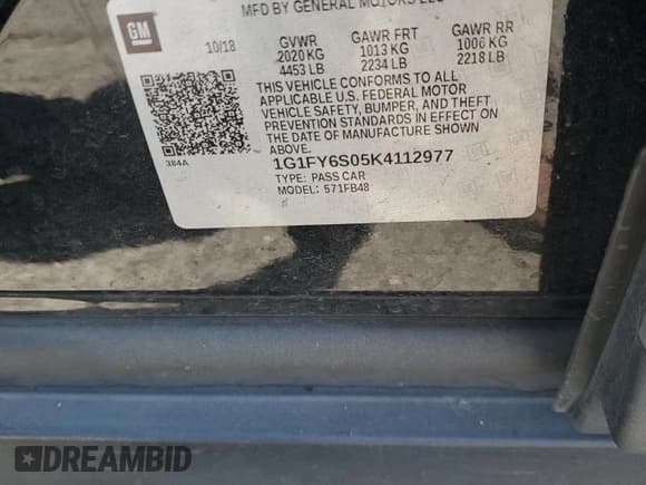 ✅ 2019 Chevrolet Bolt EV LT • VIN: 1G1FY6S05K4112977 • Lot: 65892614. Listed on Copart with 109,163 mi. Free auction sales archive from the USA and detailed vehicle history report at DreamBid. Image 12.