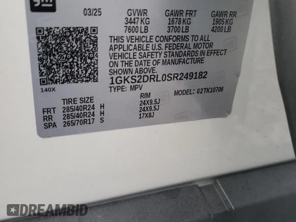 ✅ 2025 GMC Yukon Denali • VIN: 1GKS2DRL0SR249182 • Лот: 68534865. Опубликован ранее на Copart с пробегом 4 488 миль. Бесплатный доступ к архиву аукционных продаж из США и подробный отчёт об истории автомобиля на DreamBid. Изображение 13.