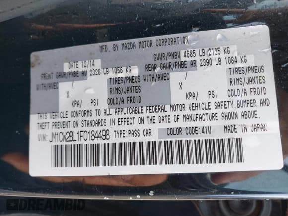 ✅ 2015 Mazda 5 Sport • VIN: JM1CW2BL1F0184498 • Лот: 39903933. Опубликован ранее на IAAI с пробегом 90 905 миль. Бесплатный доступ к архиву аукционных продаж из США и подробный отчёт об истории автомобиля на DreamBid. Изображение 9.