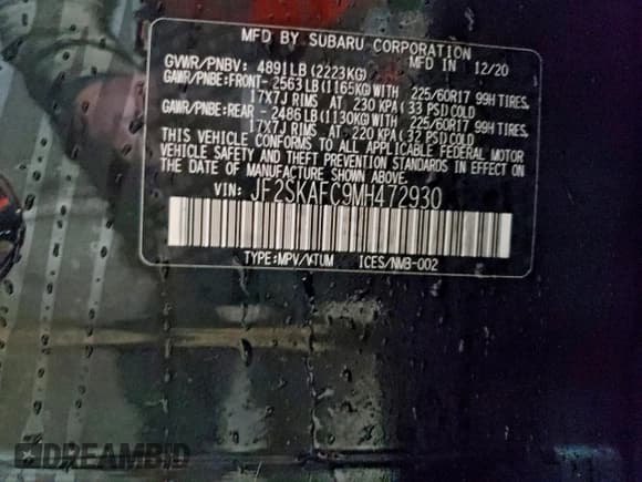 ✅ 2021 Subaru Forester Premium • VIN: JF2SKAFC9MH472930 • Lot: 94701715. Listed on Copart with 7,995 mi. Free auction sales archive from the USA and detailed vehicle history report at DreamBid. Image 13.