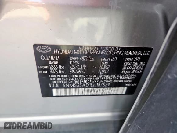 ✅ 2020 Hyundai Santa Fe SEL • VIN: 5NMS33AD1LH187529 • Lot: 82090715. Wystawiony na Copart z przebiegiem 72 501 mil. Bezpłatny archiwum sprzedaży aukcyjnych z USA i szczegółowy raport historii pojazdu na DreamBid. Zdjęcie 13.