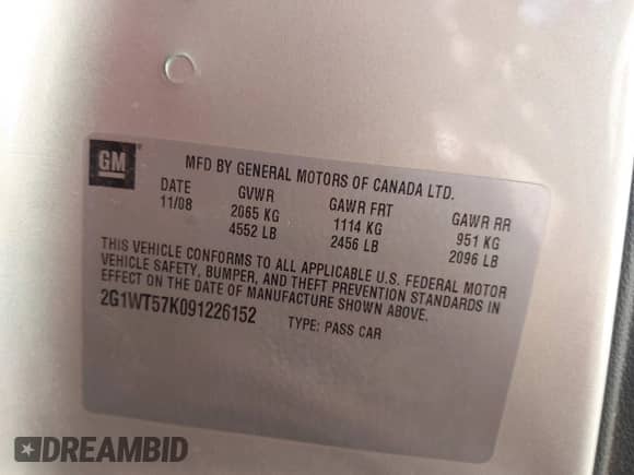 2009 Chevrolet Impala LT z VIN 2G1WT57K091226152, wystawiony jako IAAI lot #43498643 z przebiegiem 140 827 mil mil oraz . Historia ofert i sprzedaży dostępna na DreamBid. Obrazek 9.