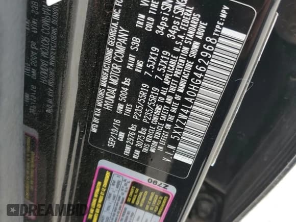 ✅ 2017 Hyundai Santa Fe Ultimate • VIN: 5XYZW4LA0HG462968 • Лот: 54096164. Опубликован ранее на Copart с пробегом 80 410 миль. Бесплатный доступ к архиву аукционных продаж из США и подробный отчёт об истории автомобиля на DreamBid. Изображение 14.