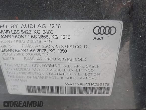 ✅ 2017 Audi Q5 Premium • VIN: WA1C2AFP7HA093178 • Lot: 43774410. Listed on IAAI with 102,944 mi. Free auction sales archive from the USA and detailed vehicle history report at DreamBid. Image 9.