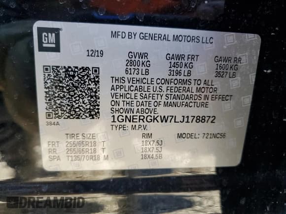 ✅ 2020 Chevrolet Traverse LT Cloth • VIN: 1GNERGKW7LJ178872 • Lot: 91879315. Listed on Copart with 74,953 mi. Free auction sales archive from the USA and detailed vehicle history report at DreamBid. Image 13.