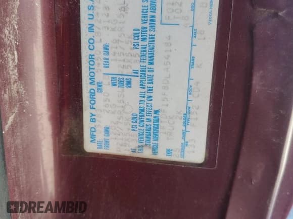 ✅ 1983 Ford F-150 • VIN: 1FTDF15F8DLA54184 • Lot: 50613225. Listed on Copart with 92,271 mi. Free auction sales archive from the USA and detailed vehicle history report at DreamBid. Image 14.