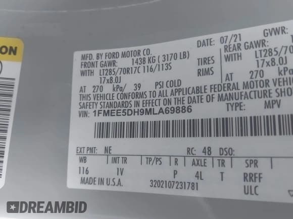 ✅ 2021 Ford Bronco • VIN: 1FMEE5DH9MLA69886 • Lot: 41521434. Wystawiony na IAAI z przebiegiem 30 153 mil. Bezpłatny archiwum sprzedaży aukcyjnych z USA i szczegółowy raport historii pojazdu na DreamBid. Zdjęcie 9.