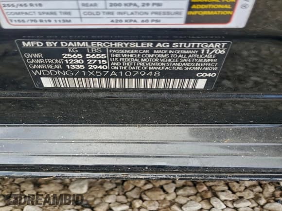 ✅ 2007 Mercedes-Benz S 550 • VIN: WDDNG71X57A107948 • Lot: 95449785. Listed on Copart with 122,352 mi. Free auction sales archive from the USA and detailed vehicle history report at DreamBid. Image 12.