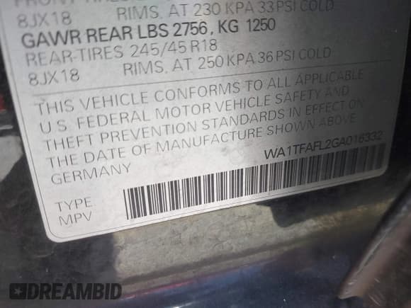 ✅ 2016 Audi allroad A4 Premium • VIN: WA1TFAFL2GA016332 • Lot: 42660655. Listed on IAAI with 49,246 mi. Free auction sales archive from the USA and detailed vehicle history report at DreamBid. Image 9.