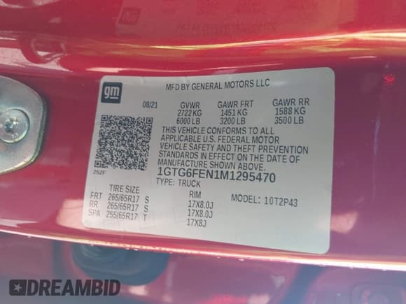 ✅ 2021 GMC Canyon 4WD AT4 • VIN: 1GTG6FEN1M1295470 • Lot: 43071098. Listed on IAAI with 84,517 mi. Free auction sales archive from the USA and detailed vehicle history report at DreamBid. Image 9.