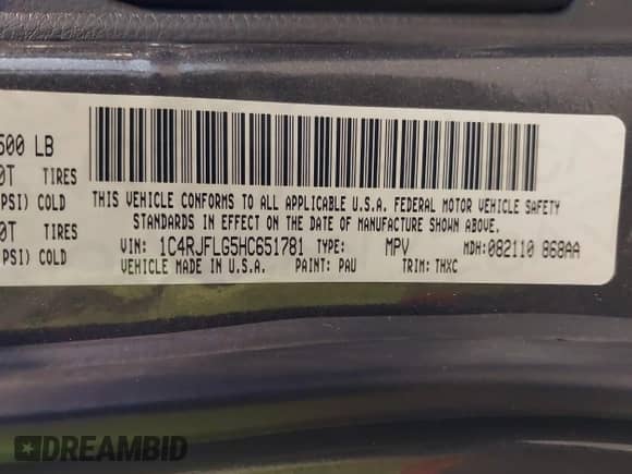 2017 Jeep Grand Cherokee Trailhawk with VIN 1C4RJFLG5HC651781, listed as a IAAI auction lot 43519696 with 120,213 mi miles and . Bid and sale history available at DreamBid. Image 9.