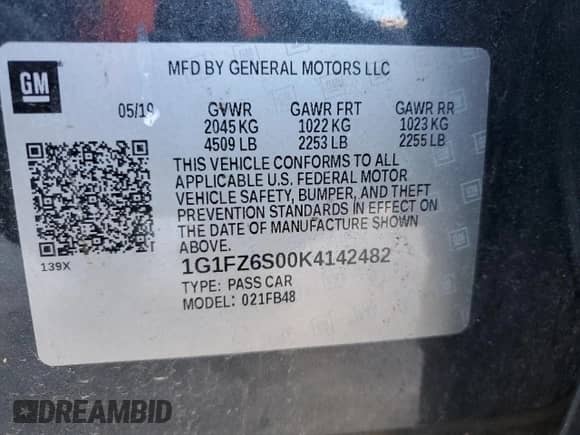 2019 Chevrolet Bolt EV Premier с VIN 1G1FZ6S00K4142482, выставлен на аукционе Copart как лот 86542935 с пробегом 66 054 миль миль и Чистый • Clean title. История ставок и продаж доступна на DreamBid. Изображение 13.