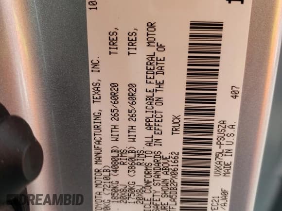 ✅ 2023 Toyota Tundra SR5 • VIN: 5TFLA5DB2PX061662 • Lot: 73992244. Listed on Copart with 18,480 mi. Free auction sales archive from the USA and detailed vehicle history report at DreamBid. Image 15.