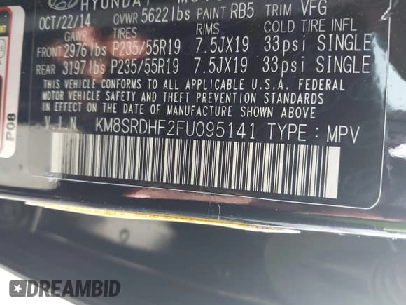 ✅ 2015 Hyundai Santa Fe Limited • VIN: KM8SRDHF2FU095141 • Лот: 42401210. Опубликован ранее на IAAI с пробегом 156 821 миль. Бесплатный доступ к архиву аукционных продаж из США и подробный отчёт об истории автомобиля на DreamBid. Изображение 9.