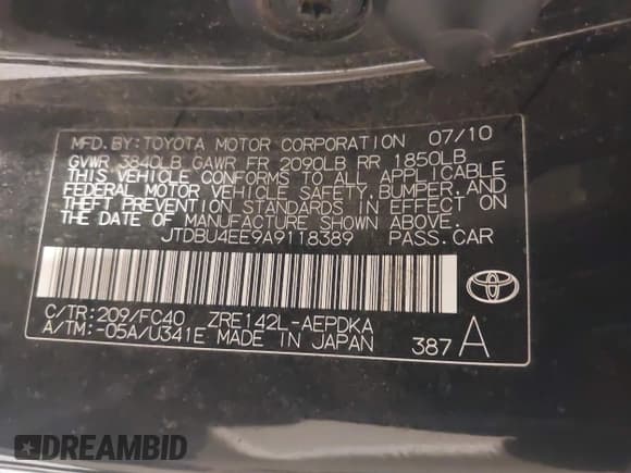 ✅ 2010 Toyota Corolla • VIN: JTDBU4EE9A9118389 • Lot: 42488398. Listed on IAAI with Not provided. Free auction sales archive from the USA and detailed vehicle history report at DreamBid. Image 9.