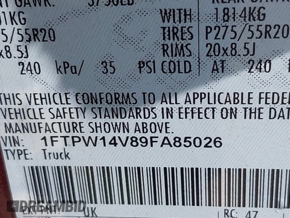 ✅ 2009 Ford F-150 XL • VIN: 1FTPW14V89FA85026 • Lot: 42228577. Listed on IAAI with 157,473 mi. Free auction sales archive from the USA and detailed vehicle history report at DreamBid. Image 9.