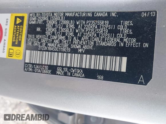 ✅ 2013 Lexus RX 350 • VIN: 2T2ZK1BA5DC119019 • Lot: 43206590. Listed on IAAI with 76,761 mi. Free auction sales archive from the USA and detailed vehicle history report at DreamBid. Image 9.