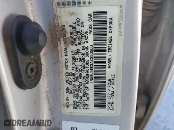 ✅ 2010 Toyota Corolla • VIN: 1NXBU4EE3AZ250203 • Lot: 70146915. Wystawiony na Copart z przebiegiem 286 916 mil. Bezpłatny archiwum sprzedaży aukcyjnych z USA i szczegółowy raport historii pojazdu na DreamBid. Zdjęcie 13.