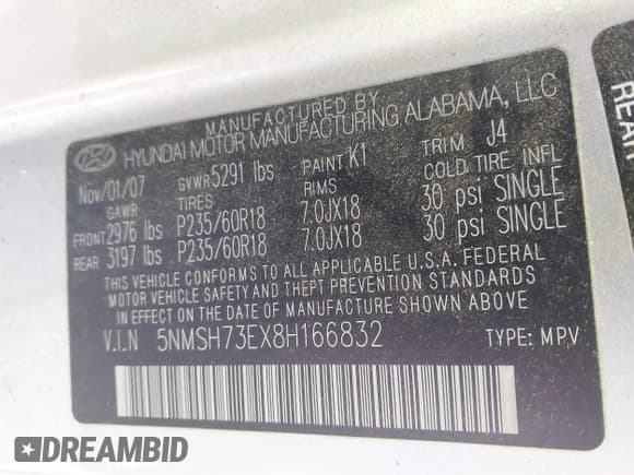 ✅ 2008 Hyundai Santa Fe SE • VIN: 5NMSH73EX8H166832 • Lot: 43175715. Wystawiony na IAAI z przebiegiem 186 172 mil. Bezpłatny archiwum sprzedaży aukcyjnych z USA i szczegółowy raport historii pojazdu na DreamBid. Zdjęcie 9.