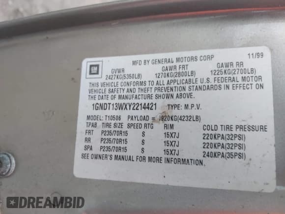 ✅ 2000 Chevrolet Blazer LT • VIN: 1GNDT13WXY2214421 • Lot: 41525220. Wystawiony na IAAI z przebiegiem Nie podano. Bezpłatny archiwum sprzedaży aukcyjnych z USA i szczegółowy raport historii pojazdu na DreamBid. Zdjęcie 9.
