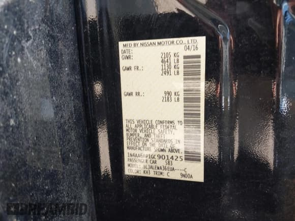 ✅ 2016 Nissan Maxima Platinum • VIN: 1N4AA6AP1GC901425 • Lot: 42526689. Listed on IAAI with 118,804 mi. Free auction sales archive from the USA and detailed vehicle history report at DreamBid. Image 9.