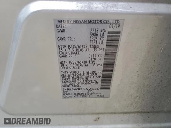 ✅ 2019 Infiniti QX60 Luxe • VIN: 5N1DL0MM9KC552650 • Лот: 93597905. Опубликован ранее на Copart с пробегом 112 970 миль. Бесплатный доступ к архиву аукционных продаж из США и подробный отчёт об истории автомобиля на DreamBid. Изображение 13.