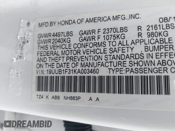 ✅ 2019 Acura TLX • VIN: 19UUB1F31KA003460 • Lot: 43768390. Listed on IAAI with 87,636 mi. Free auction sales archive from the USA and detailed vehicle history report at DreamBid. Image 9.