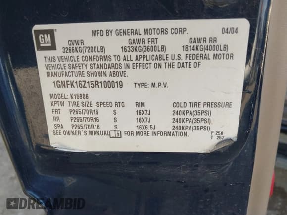 ✅ 2005 Chevrolet Suburban LT • VIN: 1GNFK16Z15R100019 • Лот: 42537673. Опубликован ранее на IAAI с пробегом 247 074 миль. Бесплатный доступ к архиву аукционных продаж из США и подробный отчёт об истории автомобиля на DreamBid. Изображение 9.