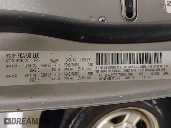 ✅ 2015 Jeep Patriot Sport • VIN: 1C4NJRBB9FD283375 • Lot: 41805288. Listed on IAAI with 61,670 mi. Free auction sales archive from the USA and detailed vehicle history report at DreamBid. Image 9.