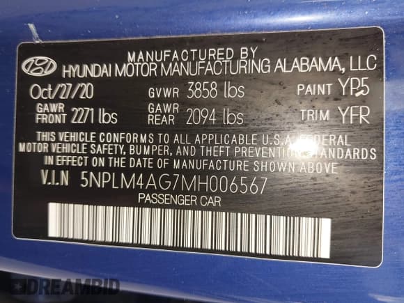 ✅ 2021 Hyundai Elantra SEL • VIN: 5NPLM4AG7MH006567 • Lot: 42927511. Listed on IAAI with 83,980 mi. Free auction sales archive from the USA and detailed vehicle history report at DreamBid. Image 9.