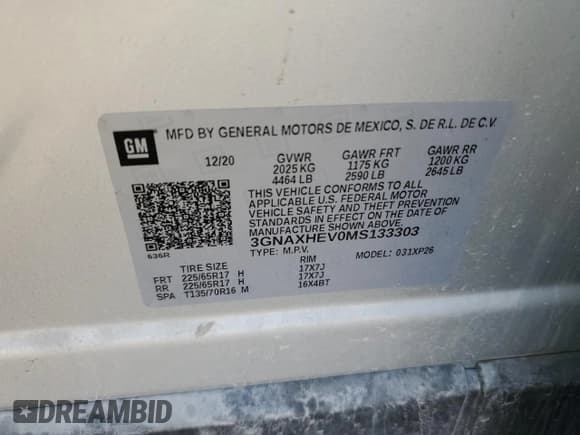 ✅ 2021 Chevrolet Equinox LS • VIN: 3GNAXHEV0MS133303 • Lot: 80878105. Wystawiony na Copart z przebiegiem 51 720 mil. Bezpłatny archiwum sprzedaży aukcyjnych z USA i szczegółowy raport historii pojazdu na DreamBid. Zdjęcie 13.