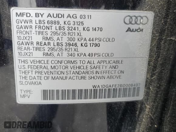 ✅ 2011 Audi Q7 S line • VIN: WA1DGAFE2BD008497 • Lot: 61000995. Listed on Copart with 130,238 mi. Free auction sales archive from the USA and detailed vehicle history report at DreamBid. Image 13.