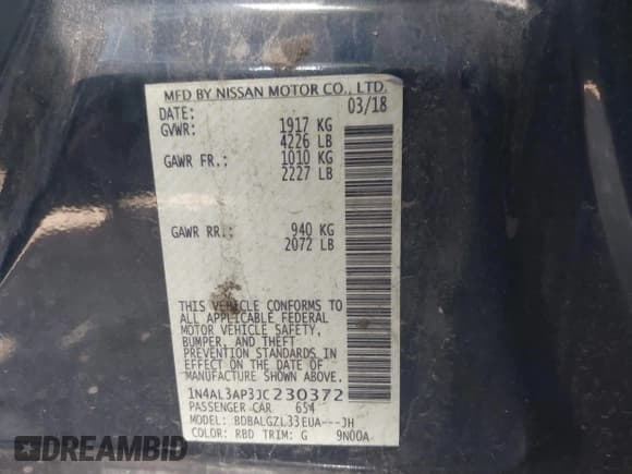 ✅ 2018 Nissan Altima S • VIN: 1N4AL3AP3JC230372 • Лот: 43598086. Опубликован ранее на IAAI с пробегом 111 971 миль. Бесплатный доступ к архиву аукционных продаж из США и подробный отчёт об истории автомобиля на DreamBid. Изображение 9.