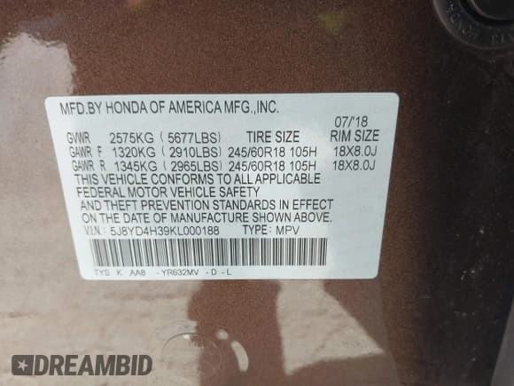 ✅ 2019 Acura MDX • VIN: 5J8YD4H39KL000188 • Lot: 42143877. Listed on IAAI with 67,998 mi. Free auction sales archive from the USA and detailed vehicle history report at DreamBid. Image 9.