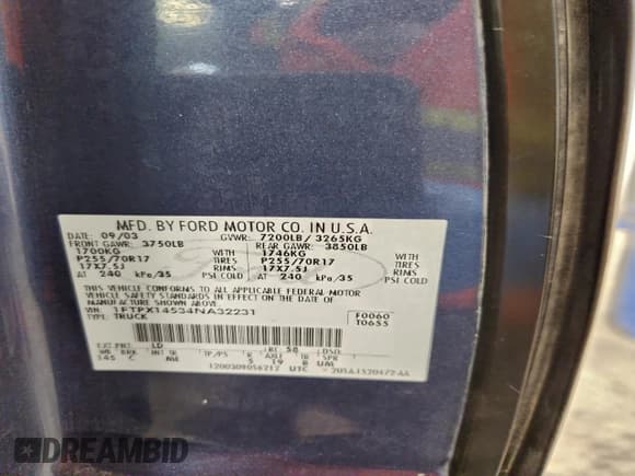 ✅ 2004 Ford F-150 XLT • VIN: 1FTPX14534NA32231 • Lot: 96538485. Wystawiony na Copart z przebiegiem 189 025 mil. Bezpłatny archiwum sprzedaży aukcyjnych z USA i szczegółowy raport historii pojazdu na DreamBid. Zdjęcie 12.