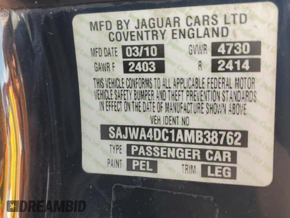 ✅ 2010 Jaguar XK XKR • VIN: SAJWA4DC1AMB38762 • Лот: 73865884. Опубликован ранее на Copart с пробегом 98 030 миль. Бесплатный доступ к архиву аукционных продаж из США и подробный отчёт об истории автомобиля на DreamBid. Изображение 14.