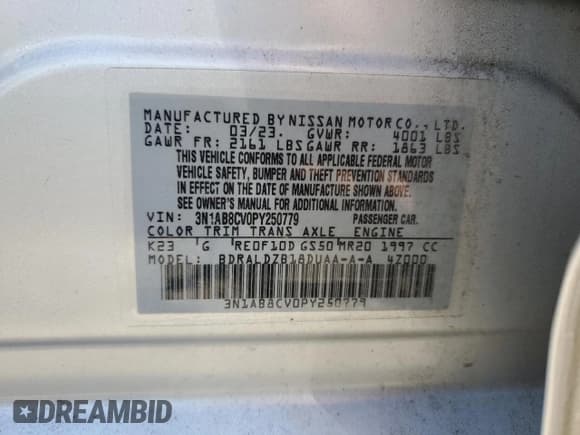 ✅ 2023 Nissan Sentra SV • VIN: 3N1AB8CV0PY250779 • Лот: 71132415. Опубликован ранее на Copart с пробегом 35 221 миль. Бесплатный доступ к архиву аукционных продаж из США и подробный отчёт об истории автомобиля на DreamBid. Изображение 12.