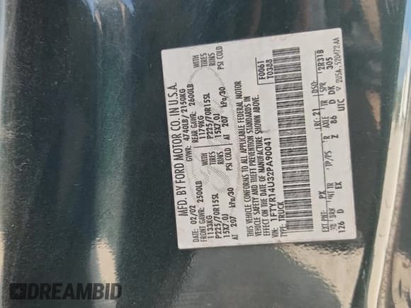 ✅ 2002 Ford Ranger XL • VIN: 1FTYR14U32PA90041 • Лот: 85339855. Опубликован ранее на Copart с пробегом 171 203 миль. Бесплатный доступ к архиву аукционных продаж из США и подробный отчёт об истории автомобиля на DreamBid. Изображение 12.