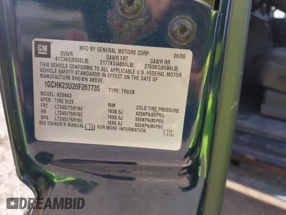 ✅ 2006 Chevrolet Silverado 2500HD LT1 • VIN: 1GCHK23U26F267735 • Lot: 42235416. Listed on IAAI with 256,224 mi. Free auction sales archive from the USA and detailed vehicle history report at DreamBid. Image 9.