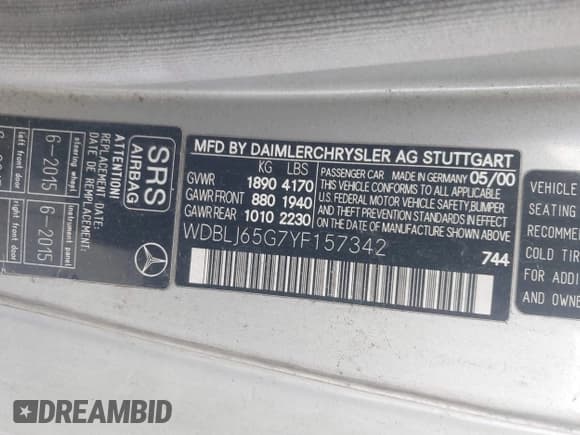 ✅ 2000 Mercedes-Benz CLK 320/430 • VIN: WDBLJ65G7YF157342 • Lot: 43689025. Wystawiony na IAAI z przebiegiem 98 430 mil. Bezpłatny archiwum sprzedaży aukcyjnych z USA i szczegółowy raport historii pojazdu na DreamBid. Zdjęcie 9.